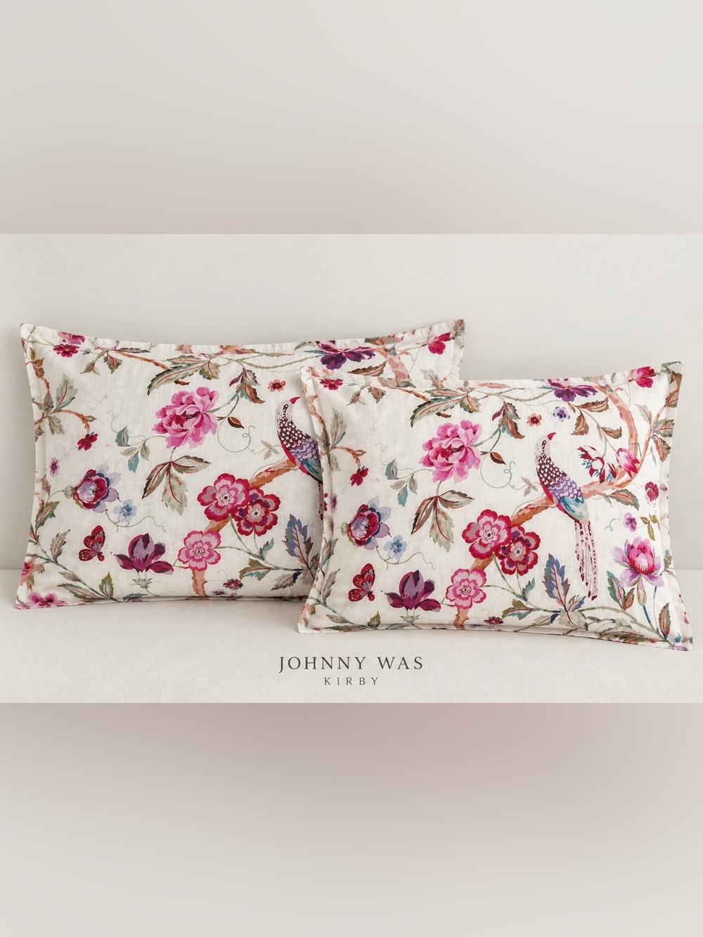 Johnny Was Kirby King Standard Pillow Shams Set 100% Cotton Floral Bird